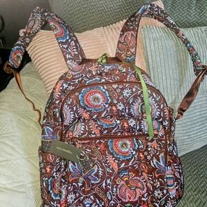 Vera Bradley Brown/ Blue Floral Paisley Backpack NWT